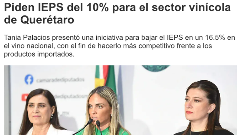 Iniciativa de la diputada Tania Palacios para bajar el IEPS en el vino nacional